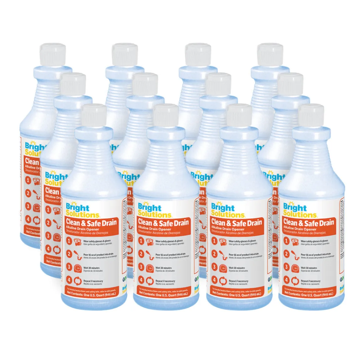 Bright Solutions® 'Clean & Safe Drain' Alkaline Drain Opener (32 oz Squeeze Bottles) - Case of 12