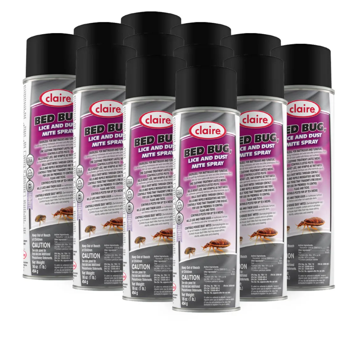 Claire® Bed Bug, Lice & Dust Mite Spray (16 oz Aerosol Cans) - Case of 12
