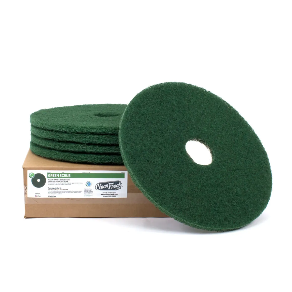 20" Green Heavy Duty Rotary Floor Scrubbing Pads - Case of 5