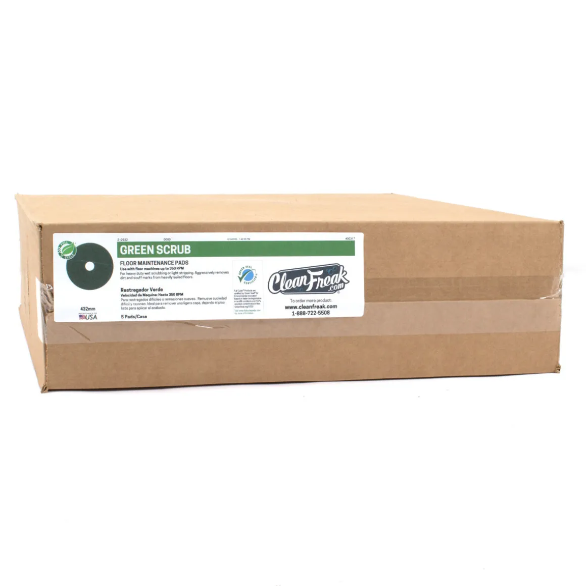 14" Green Heavy Duty Rotary Floor Scrubbing Pads - Case of 5
