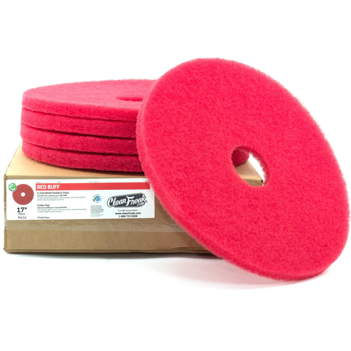 17" Red Floor Buffing & Scrubbing Pads - Case of 5