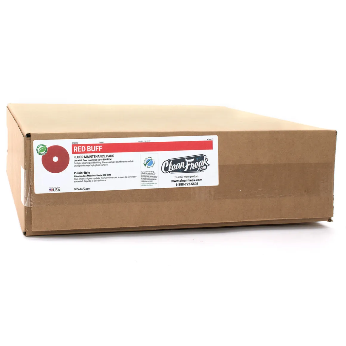 18" Red Light Duty Floor Scrubbing Pads - Case of 5