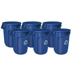 Rubbermaid® Brute® 32 Gallon Blue Vented Round Recycling Containers - Case of 6