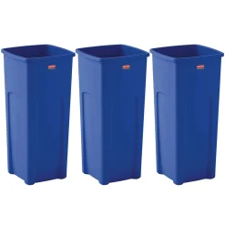 Rubbermaid® Universal 23 Gallon Square Blue Recycling Bins - Case of 3